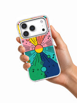 Happy Geometric Celebration iPhone 17 Pro case held in hand
