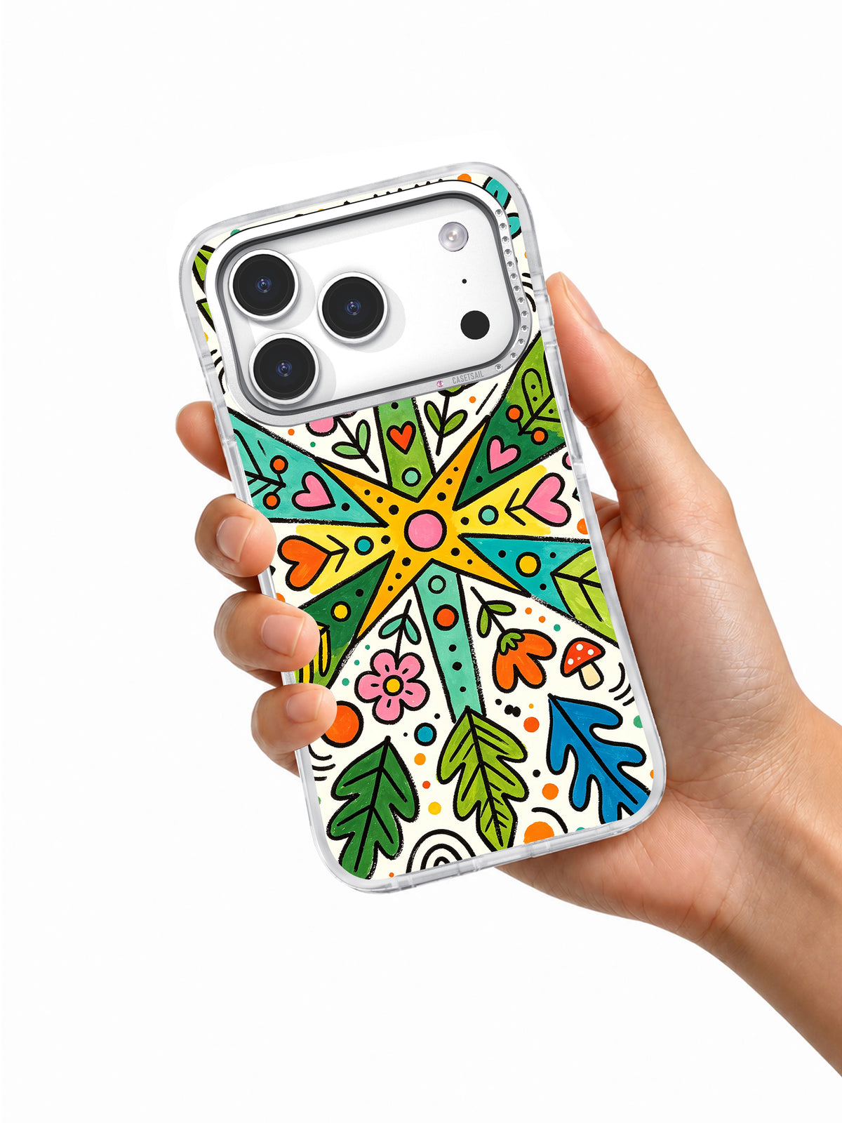 Happy Symbol Forest iPhone 17 Pro case in hand