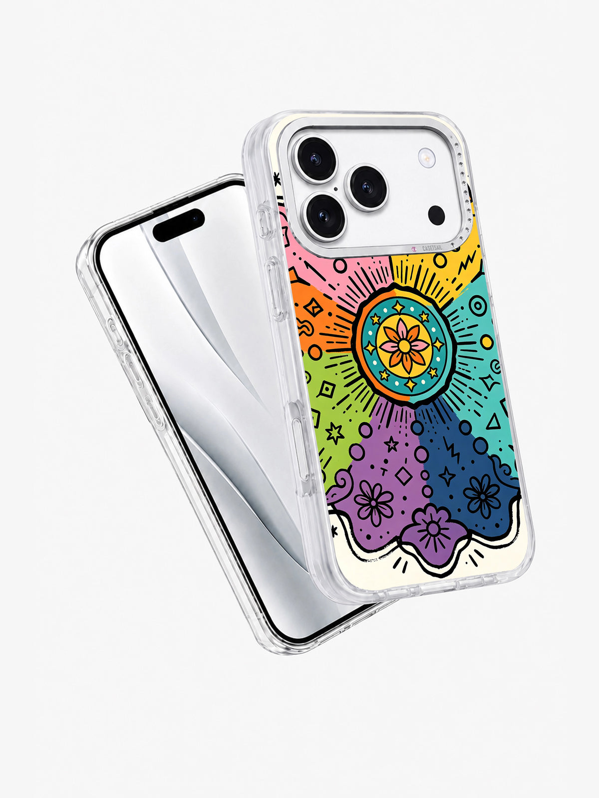 Infinite Color Mandala iPhone 17 Pro case angled view