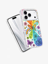 Rainbow Butterfly Dream floral art iPhone 17 Pro case detail