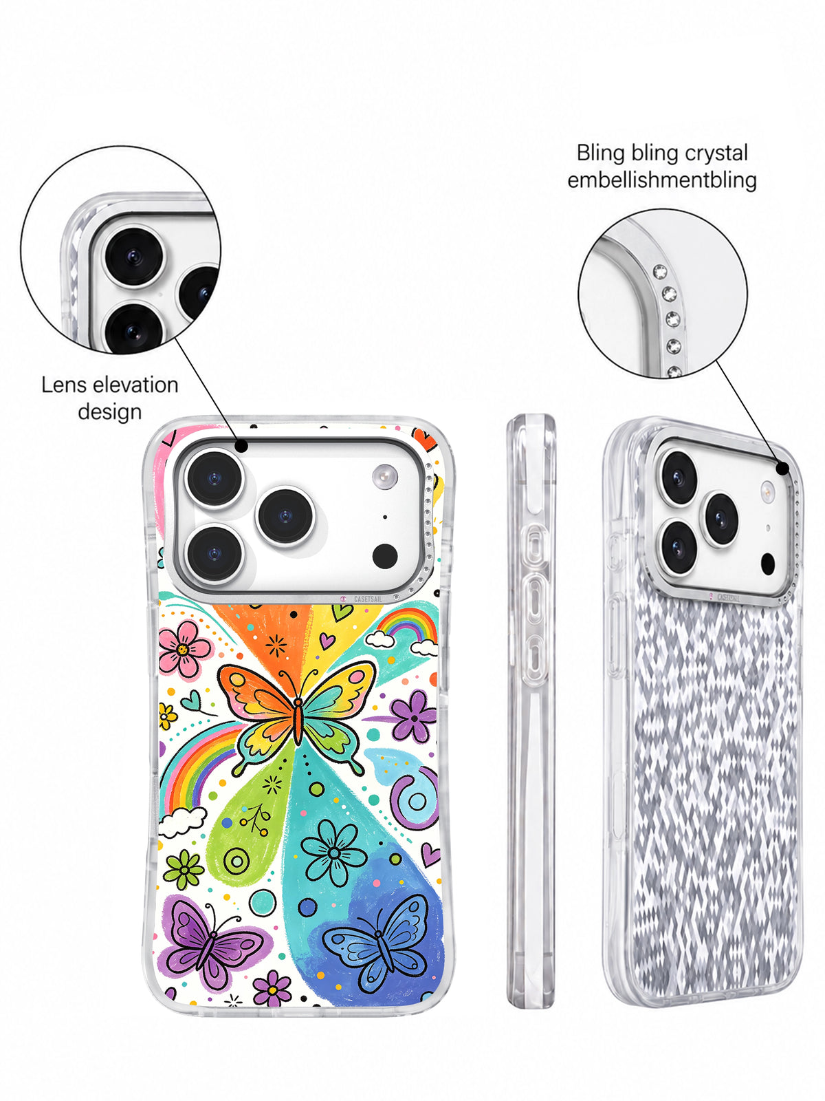 Rainbow Butterfly Dream iPhone 17 Pro case angled view