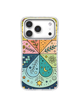 Rainbow Energy Garden iPhone 17 Pro case close-up with rhinestone camera frame
