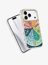 Rainbow floral art iPhone 17 Pro case angled view