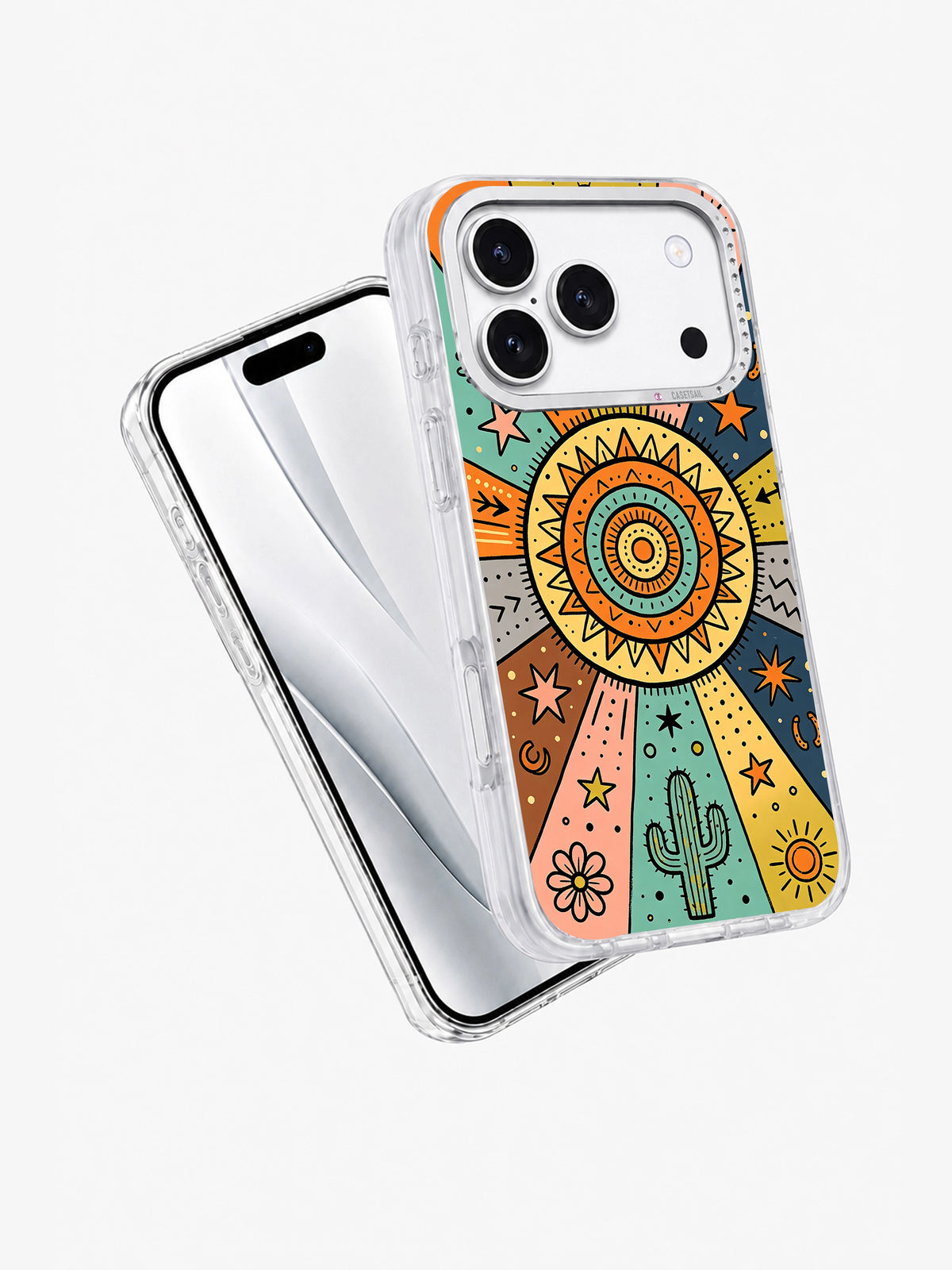 Western Spirit Pattern iPhone 17 Pro case angled view