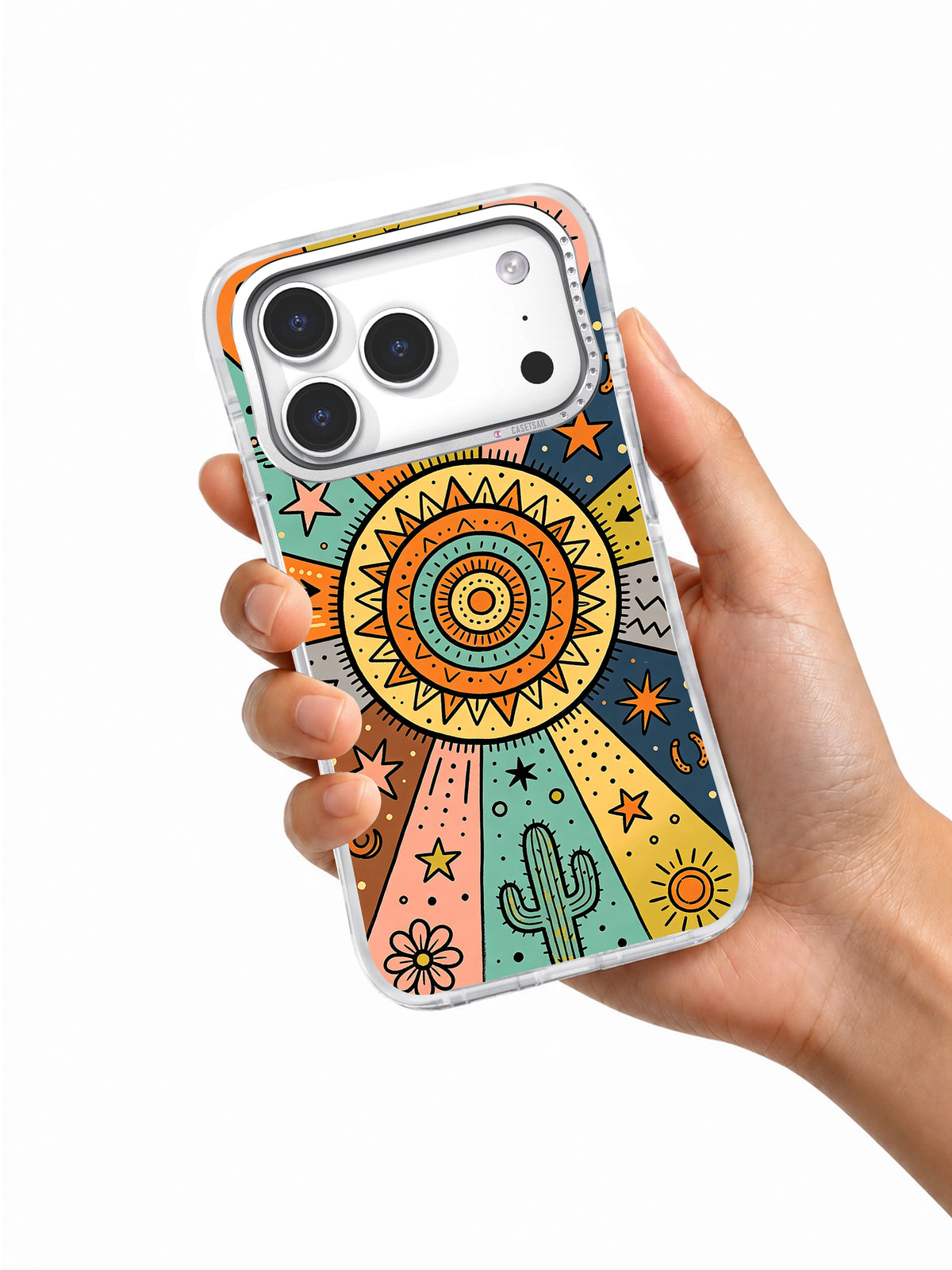Western Spirit Pattern iPhone 17 Pro case in hand