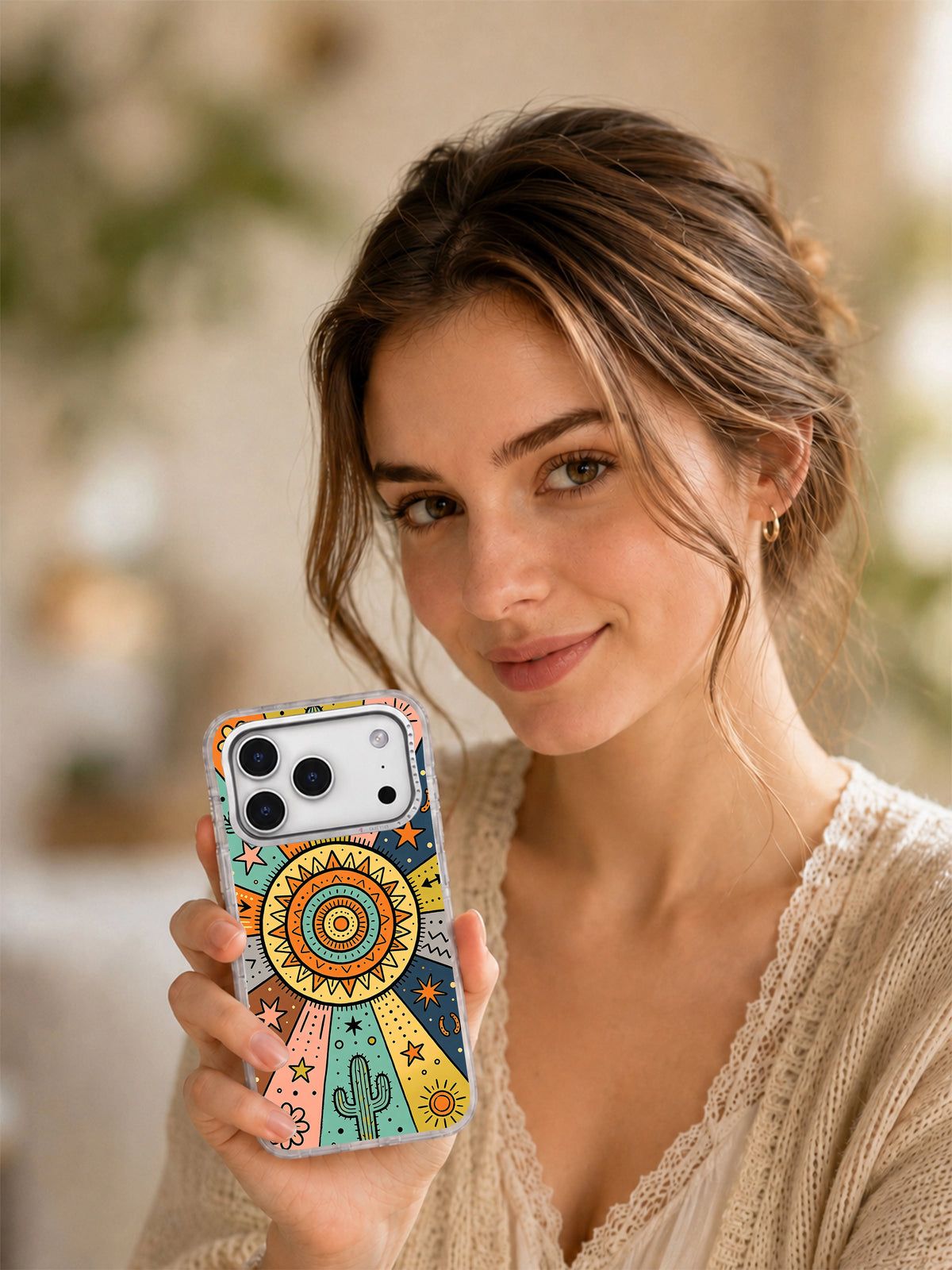 Western Spirit Pattern iPhone 17 Pro case lifestyle image