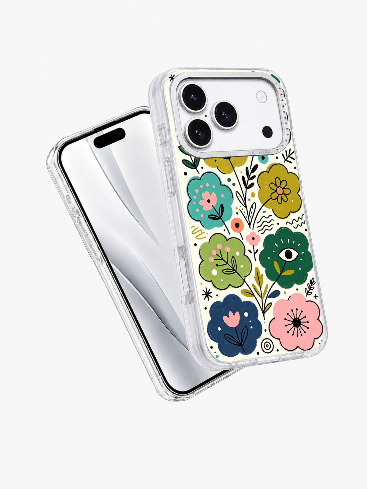 Wildflower Symphony floral iPhone 17 Pro case angled view