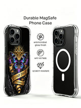 Night City neon street inspired cyber totem PhoneCasing, artistic iPhone 14 Plus Case with mechanical ruin base, scratch resistant durable iPhone 14 Plus casing.