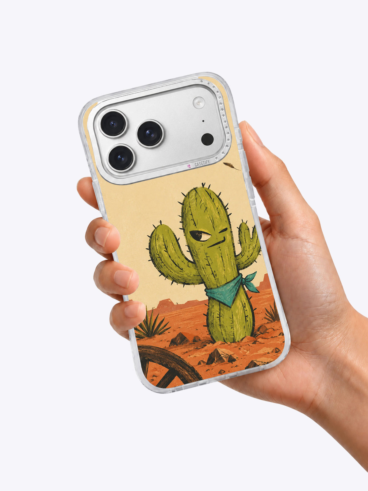 The Cactus with No Apologies iPhone 17 Pro Max Case shown in hand