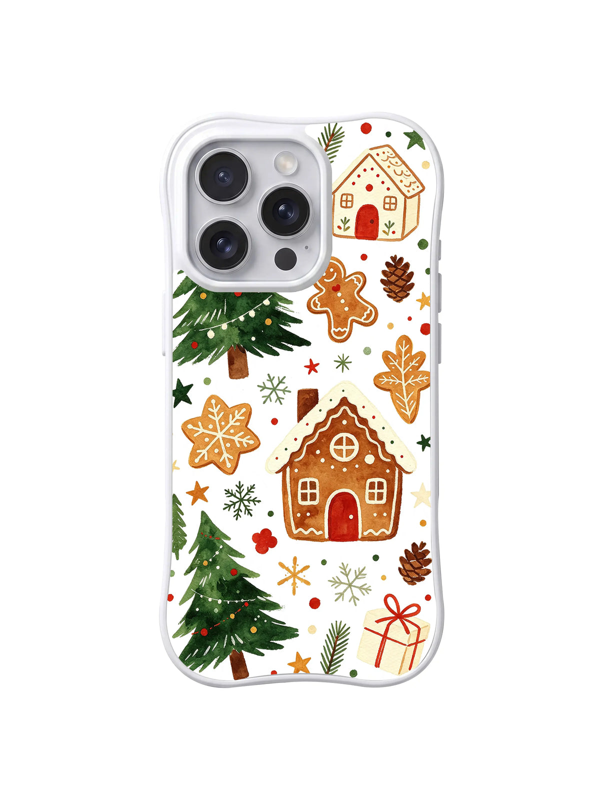 Evergreen Cookie Garden / Evergreen Cookie Cottage: İri kurabiye evleri, koyu yeşil ağaçlar ve küçük kahverengi figürler.