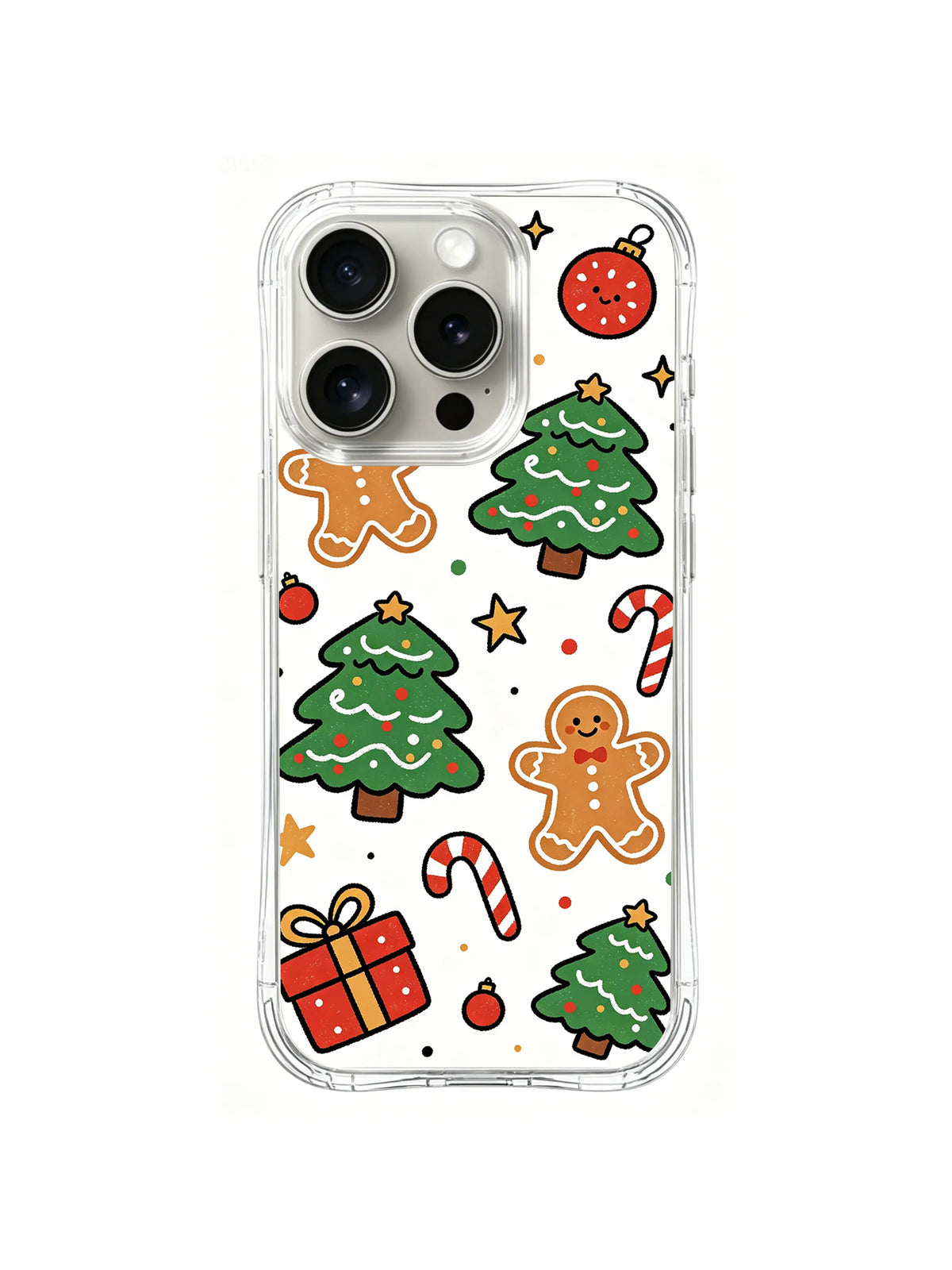 Little Christmas Treats / Christmas Tree Cookie Box: Yeşil ağaçlar ve kurabiye karakterleri; kırmızı hediyeler ve baston şekerler.