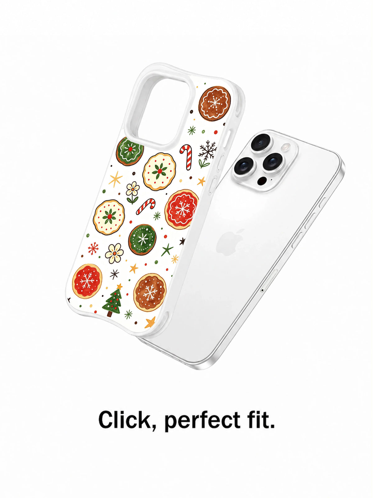 Snowy Christmas Cookie Meadow: Illustrated case shown separately beside a phone.