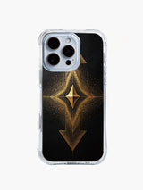 PhoneCasing iPhone 14 Pro Max Case with noir prism-inspired geometric design, shockproof transparent case with metallic gold accents.