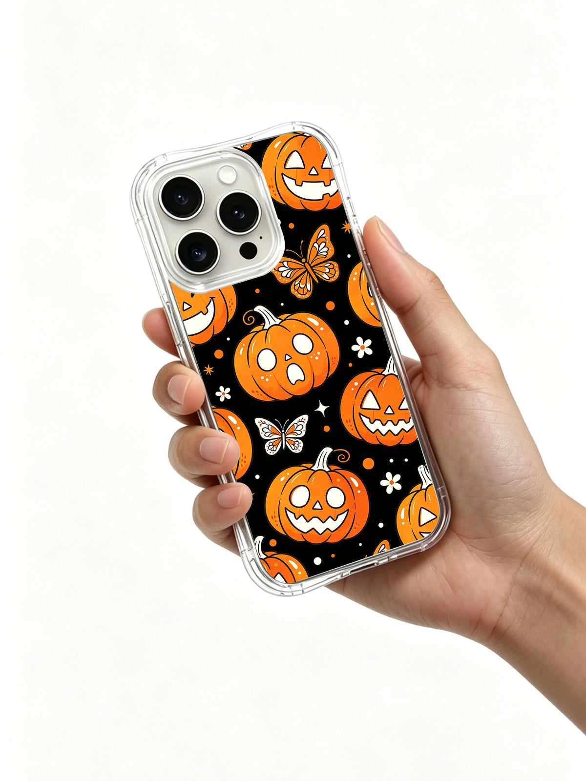 Butterfly Pumpkin Spell iPhone case in hand