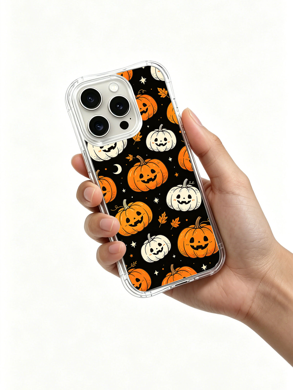 Moonlit Pumpkin Garden iPhone case in hand