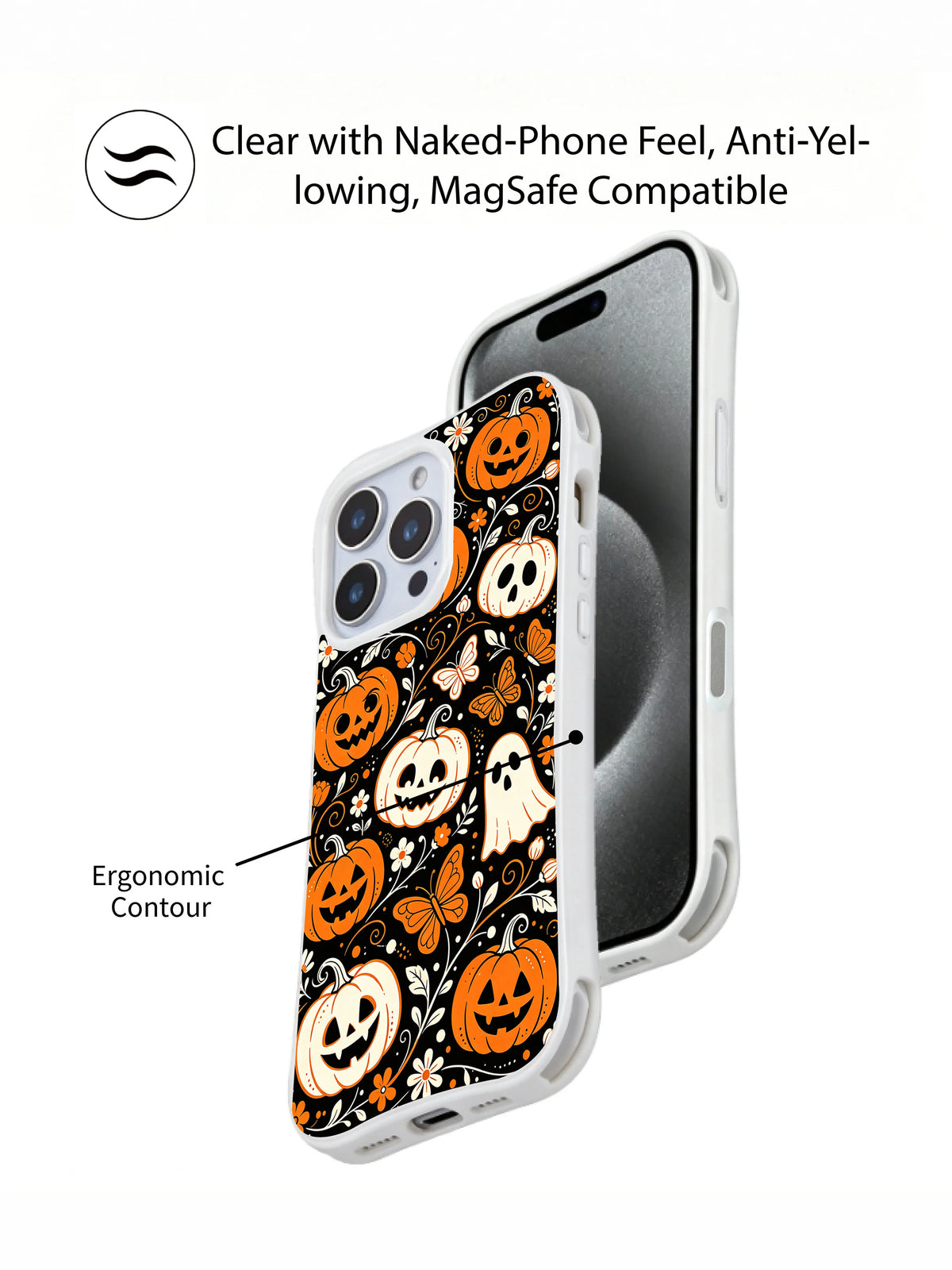 Pumpkin Butterfly Garden iPhone case held in hand