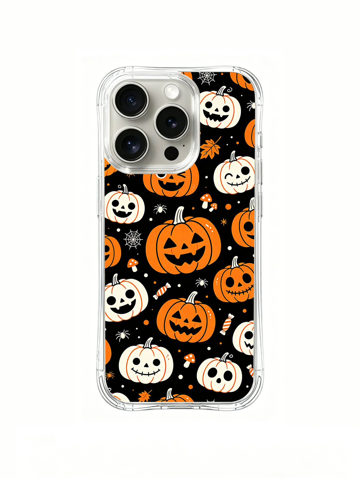 Rear artwork view of Spiderweb Pumpkin Picnic phone case.
