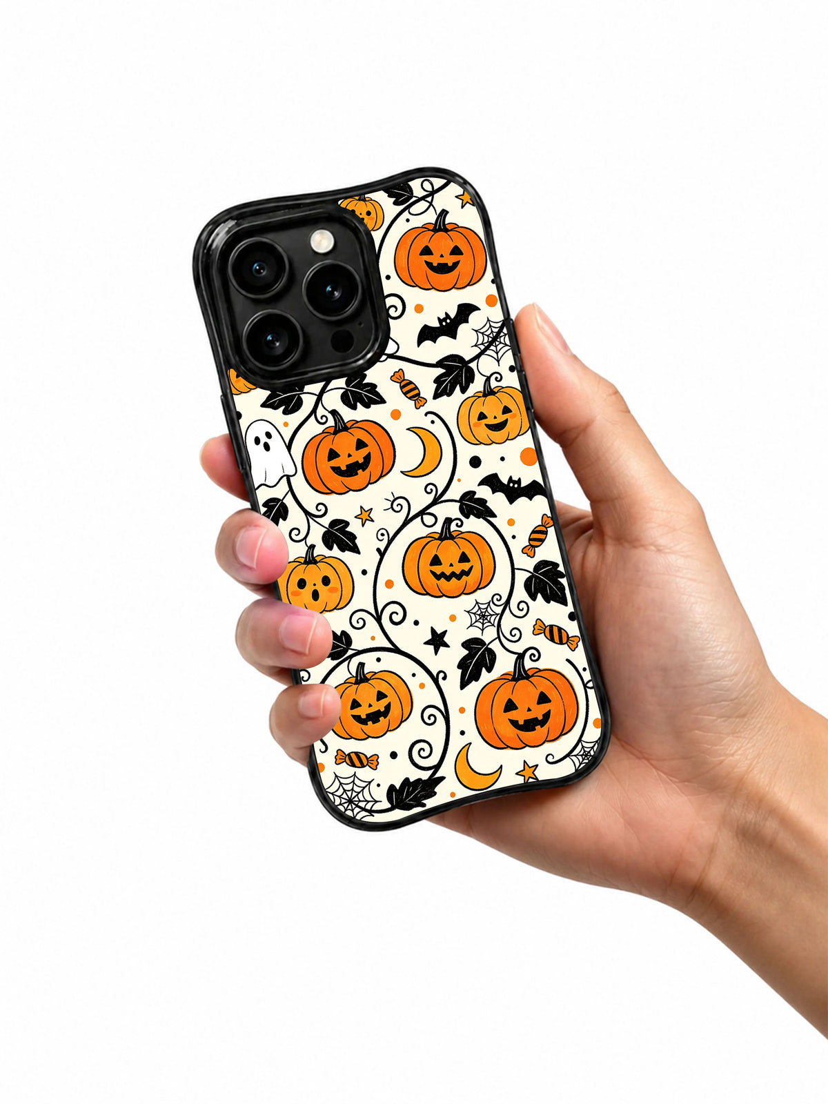 Spooky Pumpkin Friends iPhone case in hand
