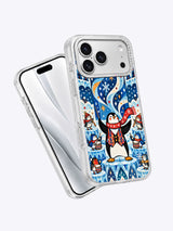 Angled front view of North Wind Penguin Conductor iPhone 17 Pro Max case presentation
