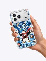 North Wind Penguin Conductor iPhone 17 Pro Max case shown in hand