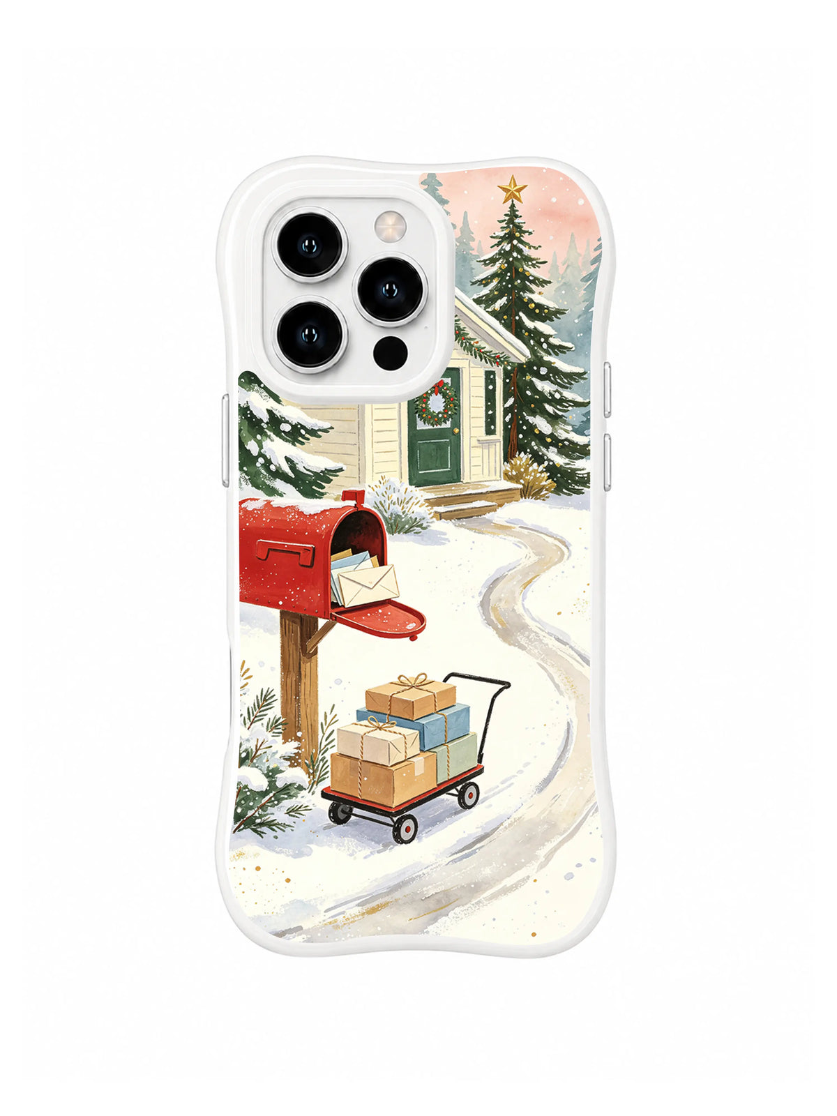 Northwood Mail Station case art with a star pine, red mailbox and curved snowy delivery path