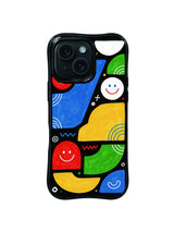 Rainbow Memory Trail pattern iPhone 15 Pro case with winding line and playful shapes