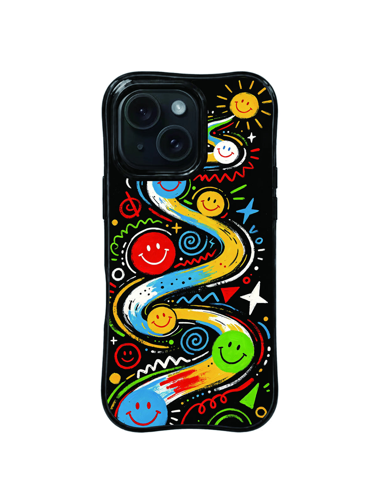 Happy Shape Blocks pattern iPhone 15 Pro case with bold primary-color forms