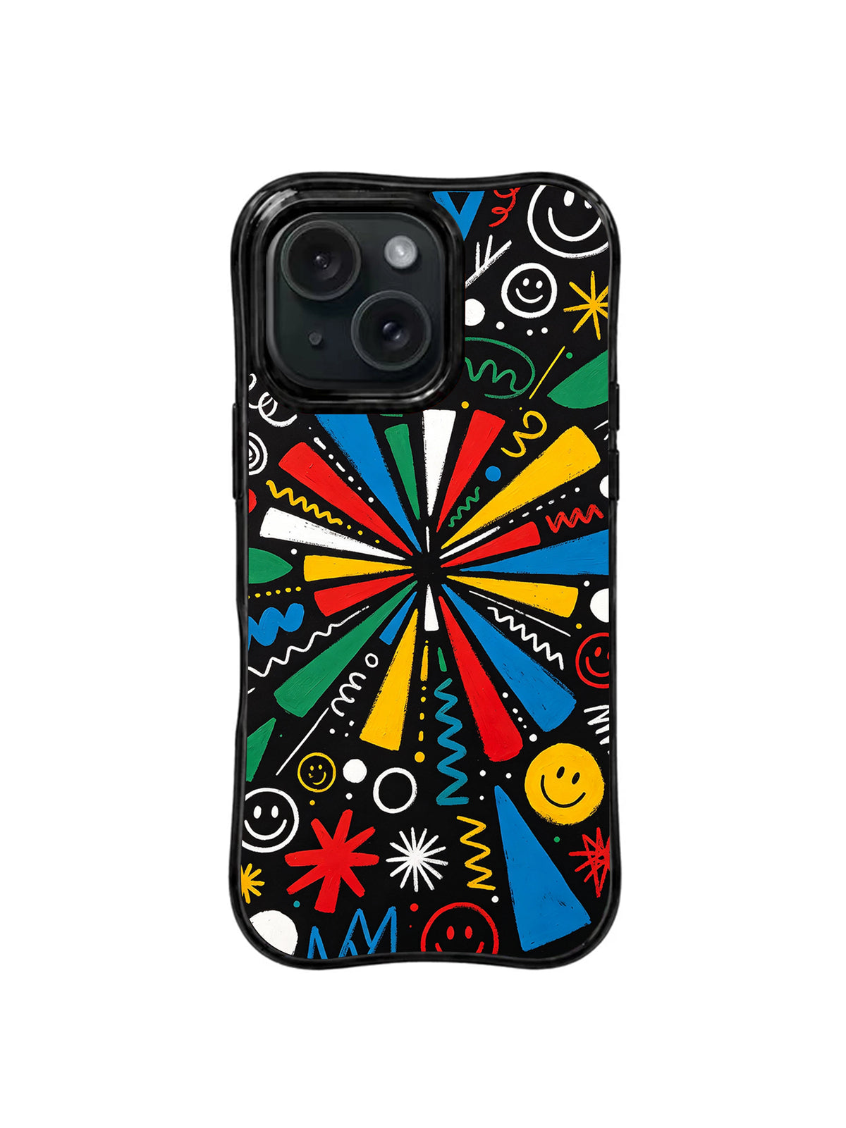 Happy Signal colorful doodle iPhone 15 Pro case front view