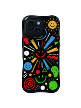 Happy Signal Burst pattern iPhone 15 Pro case with colorful smiling symbols