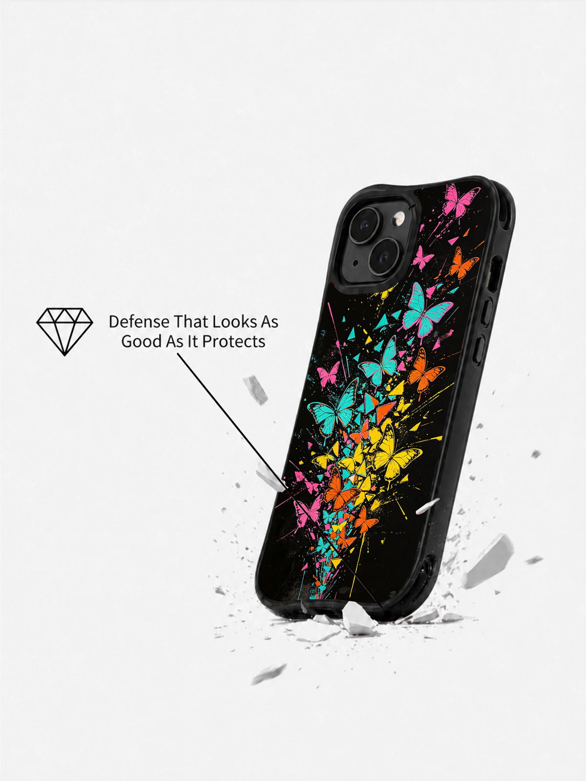Butterfly Wing Alarm colorful iPhone 14 Plus case side view