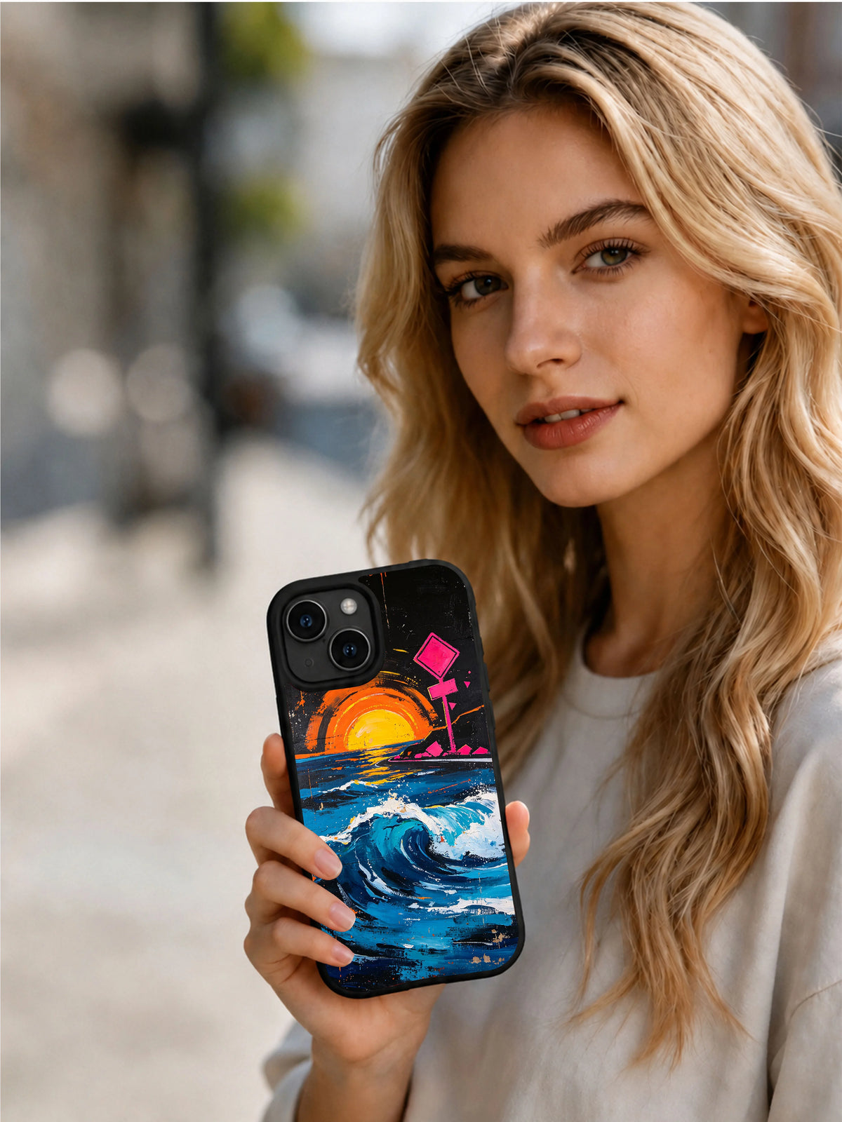 Coastal Roaming Cowboy phone case in hand