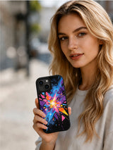 Cosmic Pulse neon galaxy phone case lifestyle view