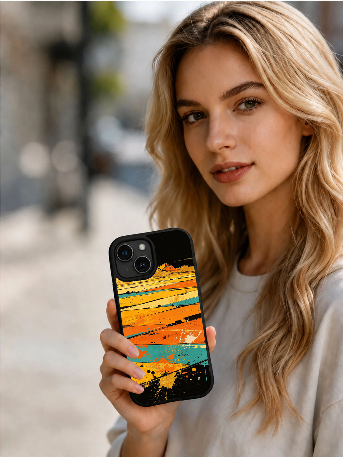 Golden Horizon phone case lifestyle view
