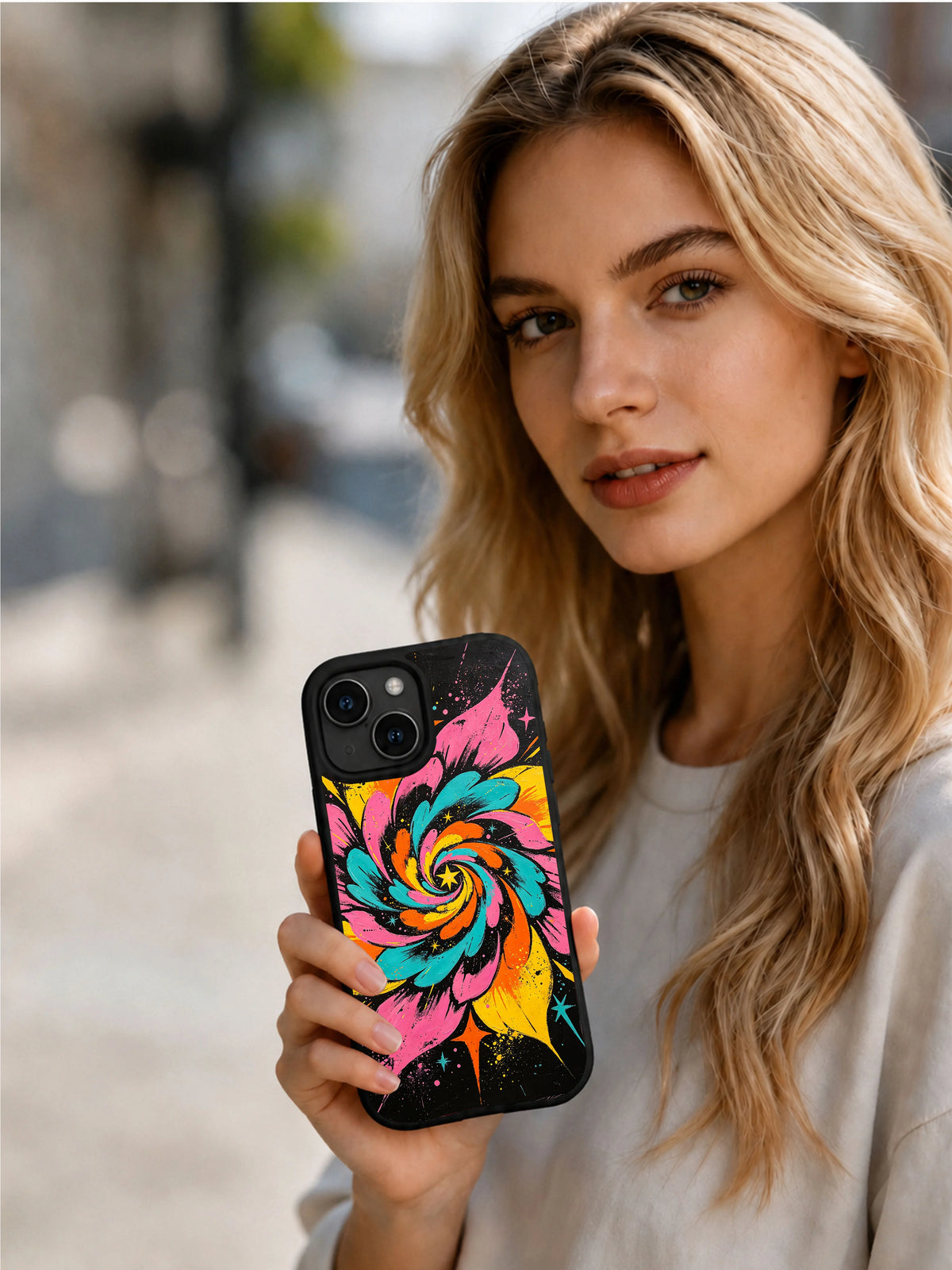 Star Petal Theory iPhone 14 Plus case presentation