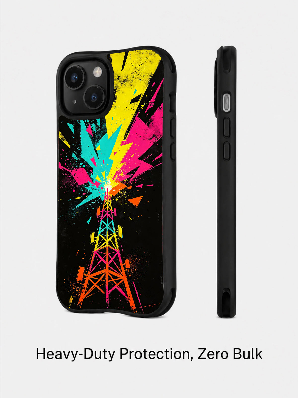 Tomorrow Signal neon art iPhone 14 Plus case angled view