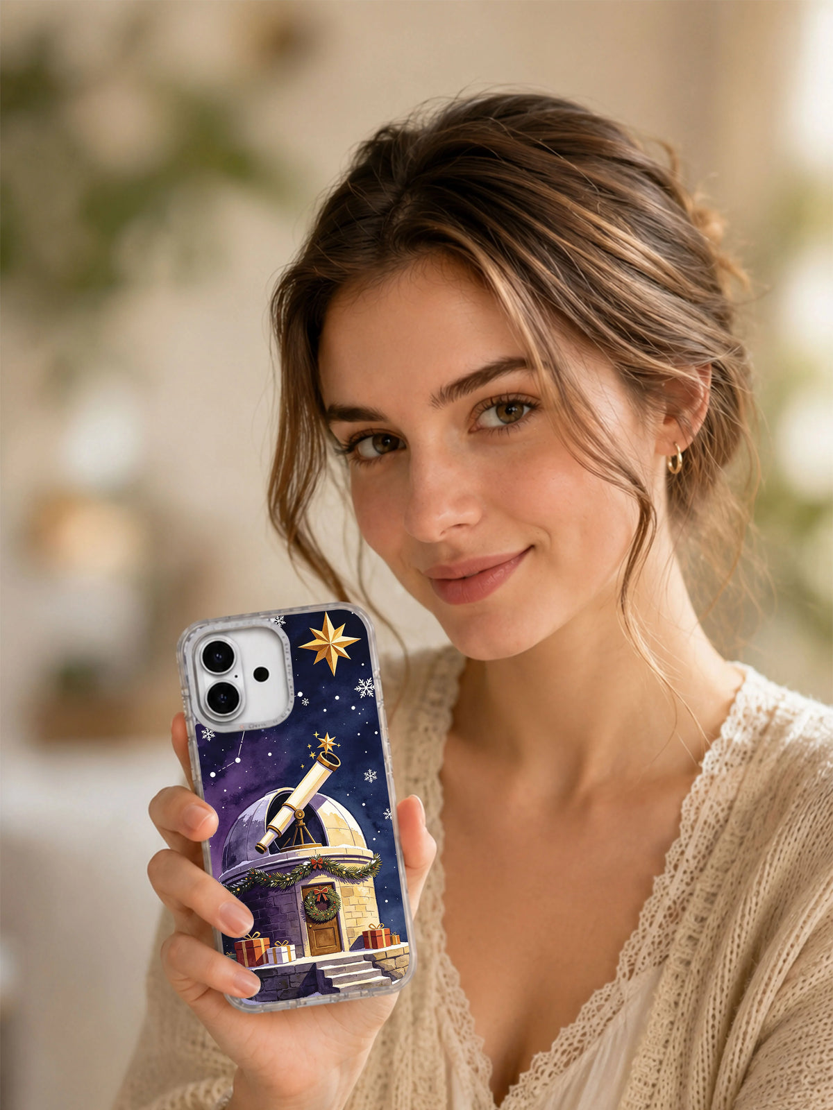 Lifestyle view of The Observatory’s Winter Wish iPhone 17 case