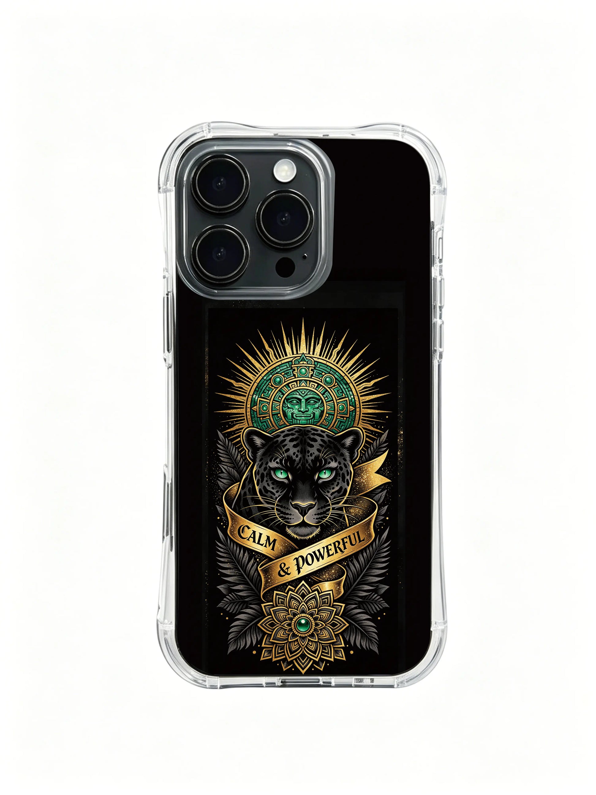 The Obsidian Jaguar totem PhoneCasing, high-end iPhone 14 Plus Case, fade resistant long lasting printed casing.