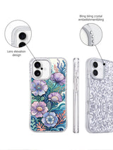 Rhinestone camera frame ocean floral iPhone 17 case detail