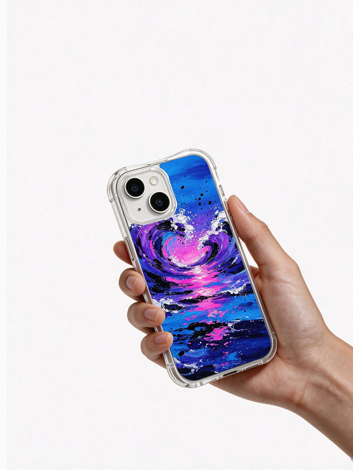 Luminous Tide Vortex iPhone 15 Plus case clear shell view