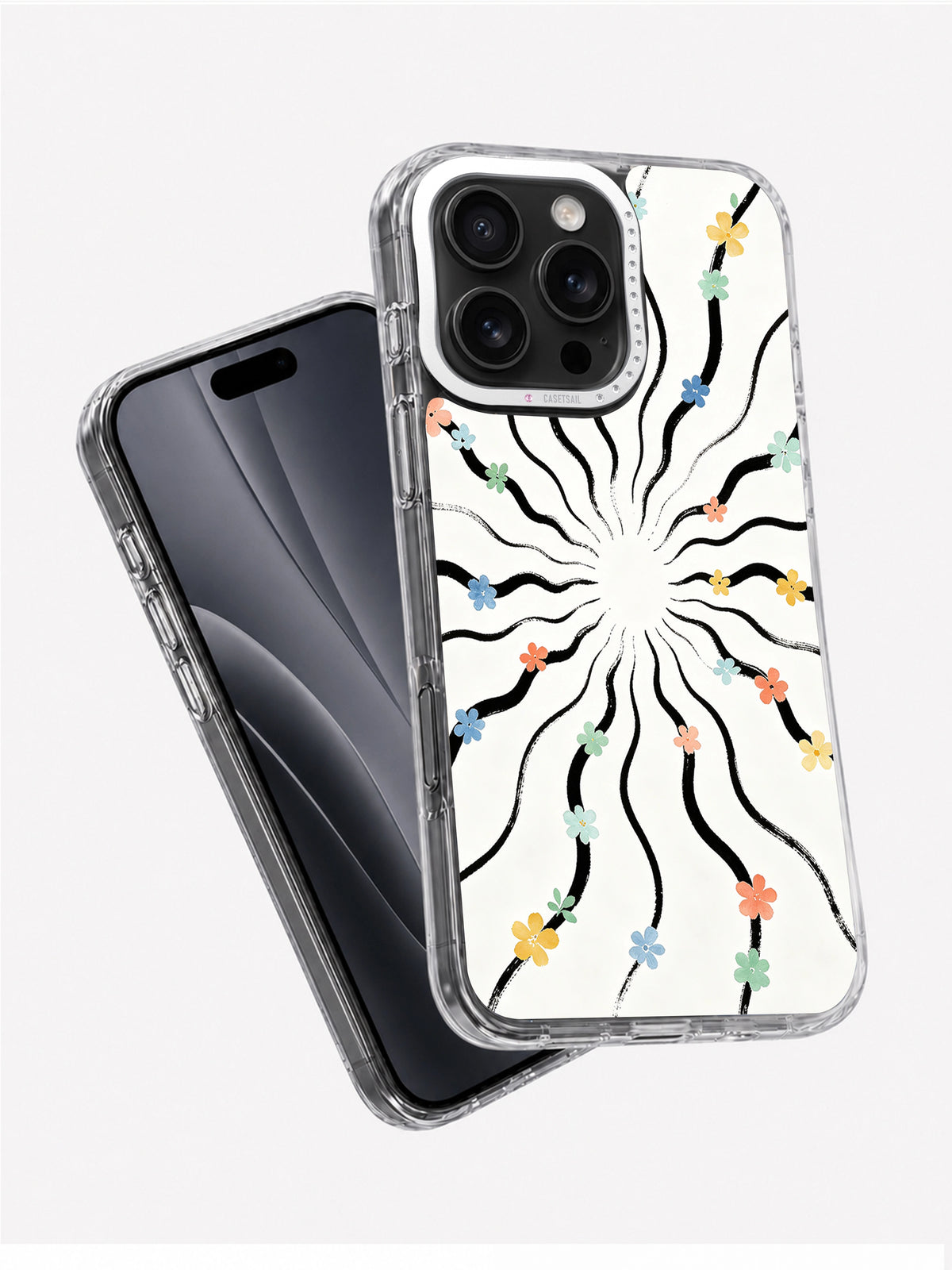 Ocean curve floral art case side view