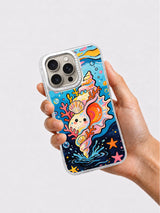 Colorful ocean illustration phone case held in hand
