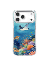 Ocean Gathering pattern with curved manta ray movement, sea turtle, reef fish, and colorful coral