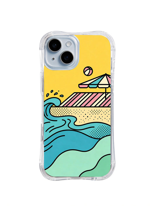 Ocean Signal Shapes iPhone 15 case – coastal wave artwork front detail