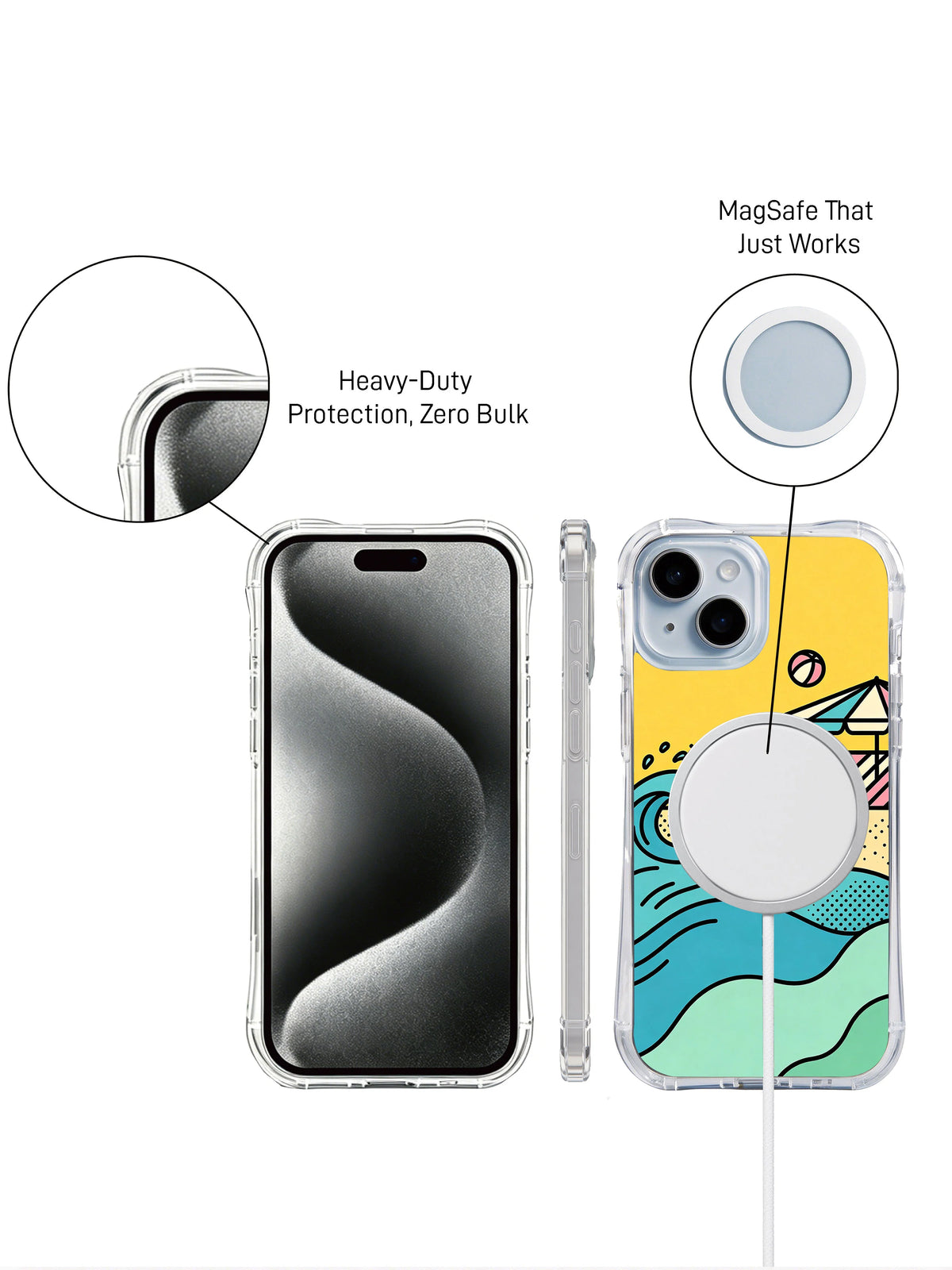 Ocean Signal Shapes iPhone 15 case – coastal illustration details