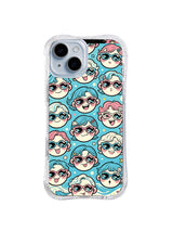 Coastal Doodle Character Mix: Blue, pink and cream character faces with wavy hair form a dense coastal-color collage.