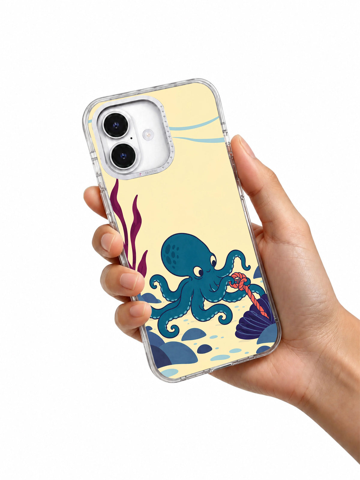 Octopus Unties the Tide iPhone 17 case shown naturally in hand