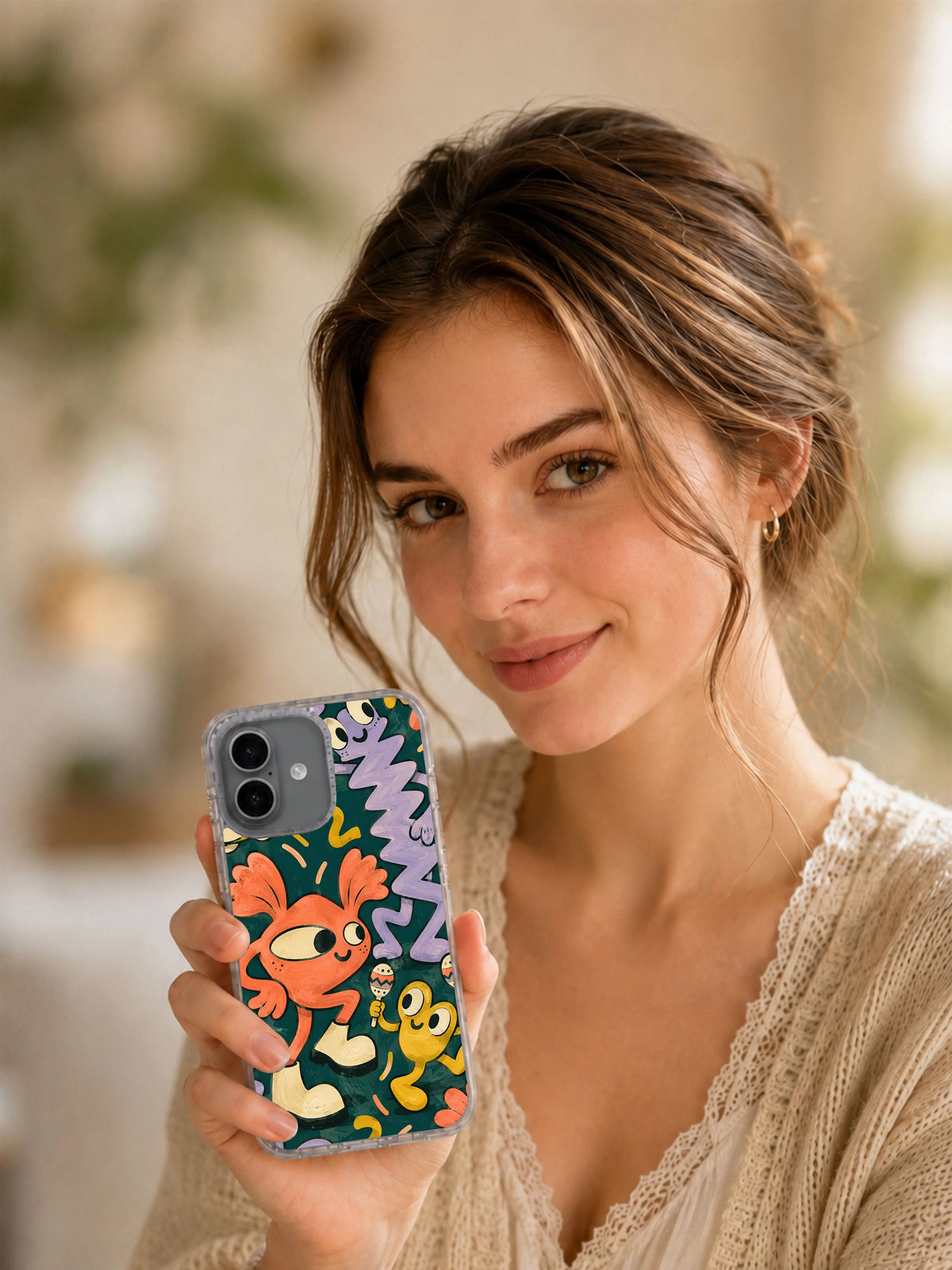 Lifestyle portrait with The Offbeat Parade iPhone 17 case