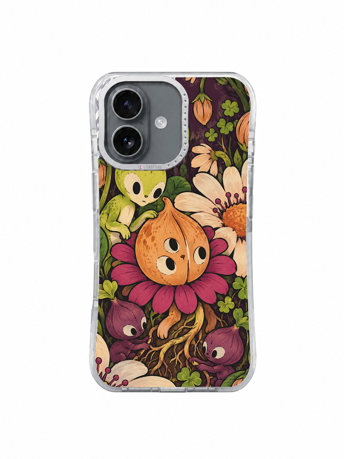 Front view of The One-Centimeter Garden artwork on a clear iPhone 17 case