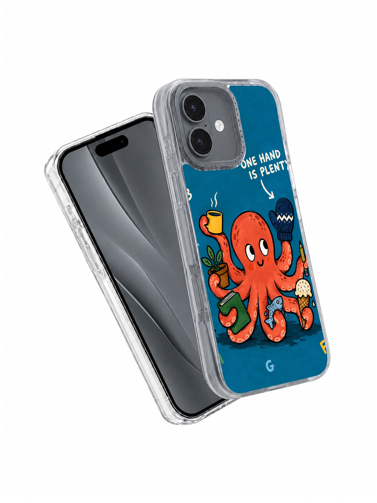 One Hand Is Plenty deep teal iPhone 16 case angled product view