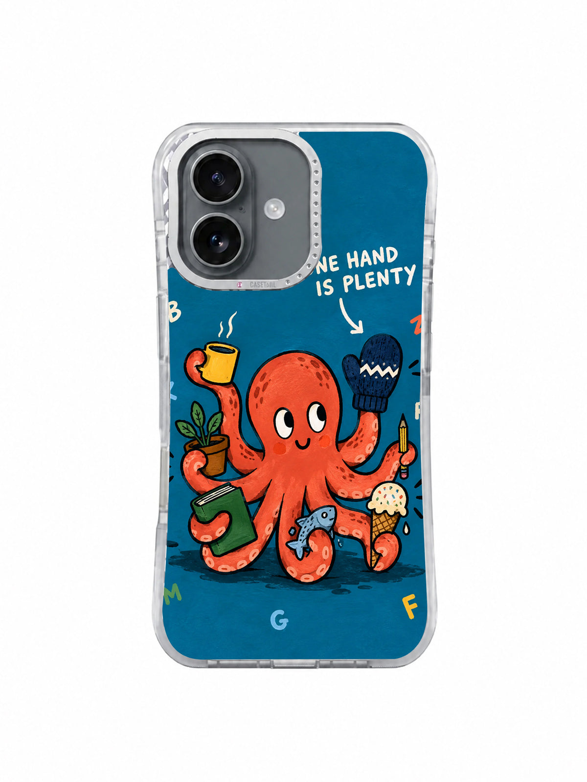 One Hand Is Plenty deep teal iPhone 16 case front view